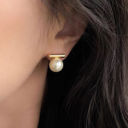 Women's Metal Pearl Stud Earrings-Jewearrings