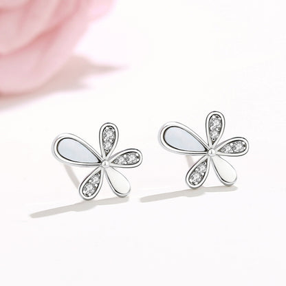 Sterling Silver Flower Ear Studs Women's Mori Fashion Earrings-Jewearrings