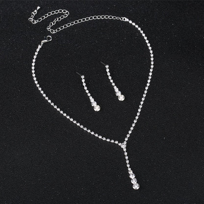 Silver Water Drop Necklace Earrings Two-piece Set Combination-Jewearrings