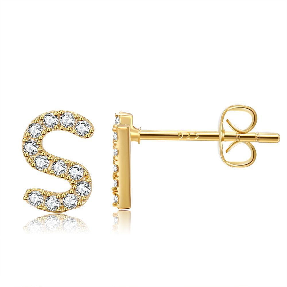 Women's Fashion Brass And Real Gold Plated Zirconia Letter Earrings-Jewearrings