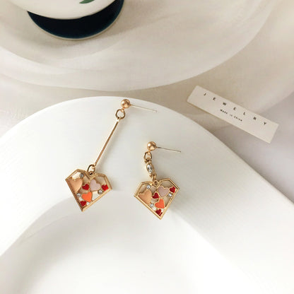 Silver Needle Color Drop Oil Color Combination Earrings Love Asymmetrical Stud Earrings-Jewearrings