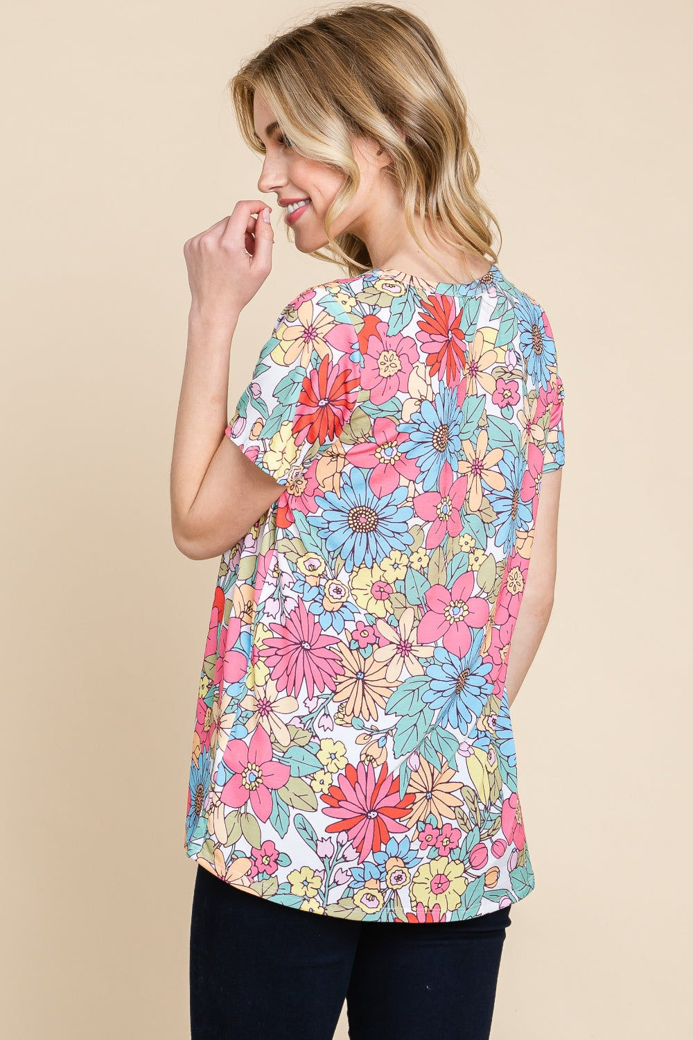 BOMBOM Floral Short Sleeve T-Shirt-Jewearrings