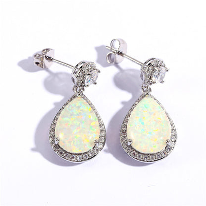 Platinum Opal Water Drop Earrings Temperament Wild-Jewearrings