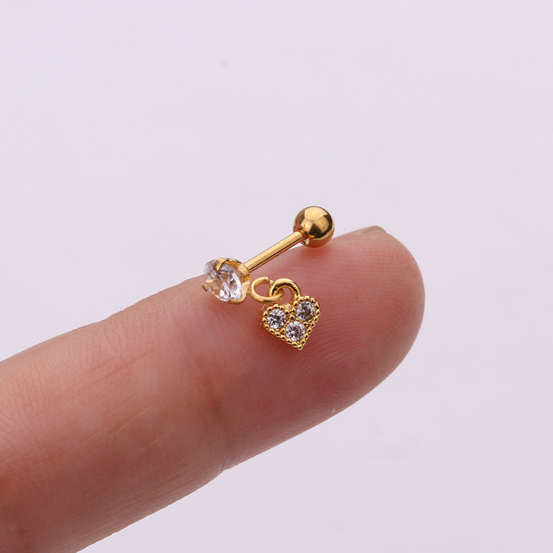 Fashion Heart Shaped Flower Stainless Steel Micro-inlaid Cartilage Earrings Piercing-Jewearrings