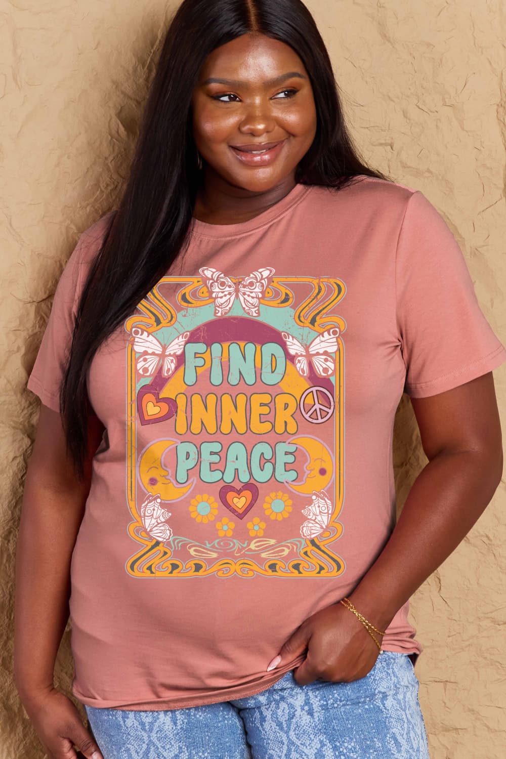 Simply Love Full Size FIND INNER PEACE Graphic Cotton T-Shirt-Jewearrings