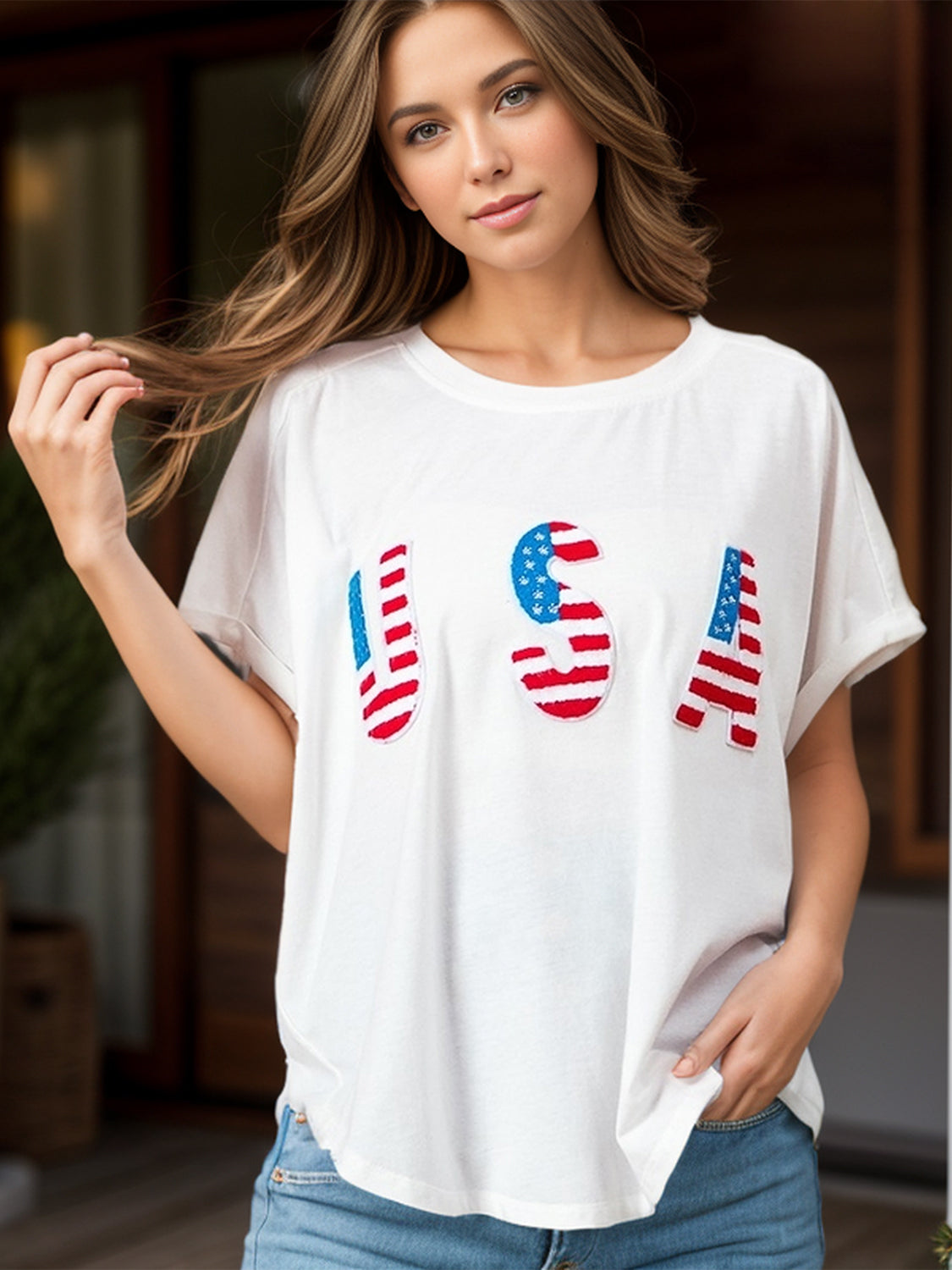 USA Round Neck Short Sleeve T-Shirt-Jewearrings