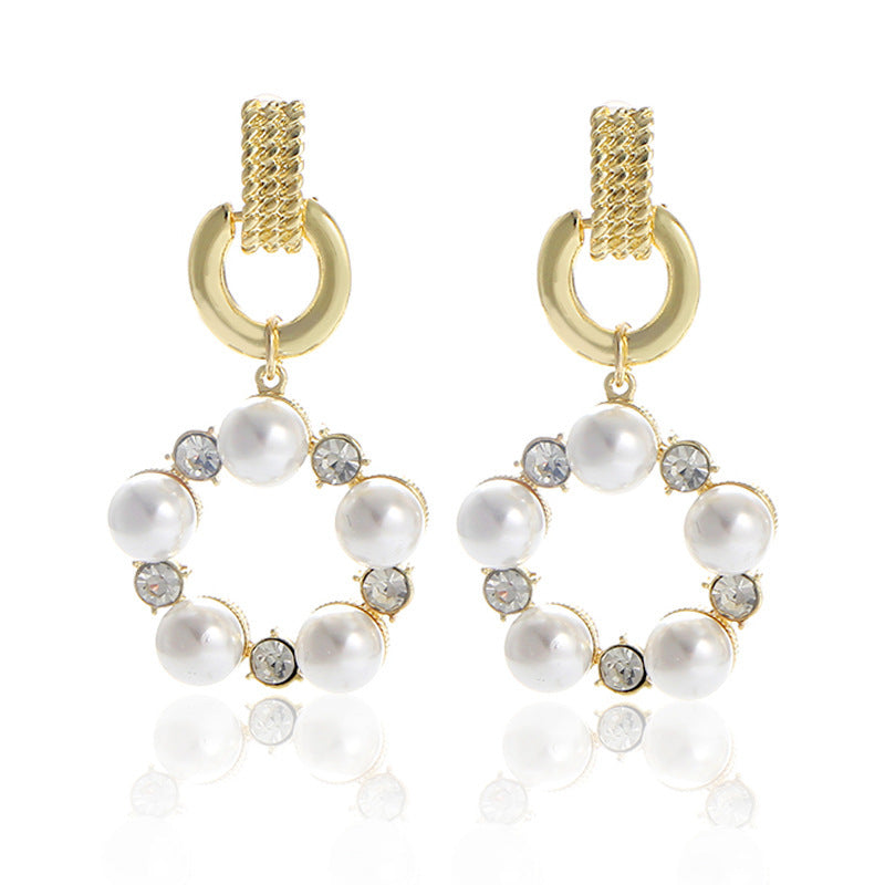 New Japan And South Korea Simple Pearl Earrings With Diamonds Retro-Jewearrings