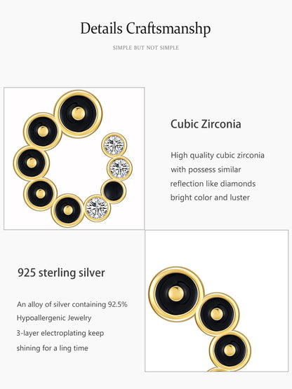 S925 Silver Black Round Micro Zircon-encrusted Stud Earrings-Jewearrings