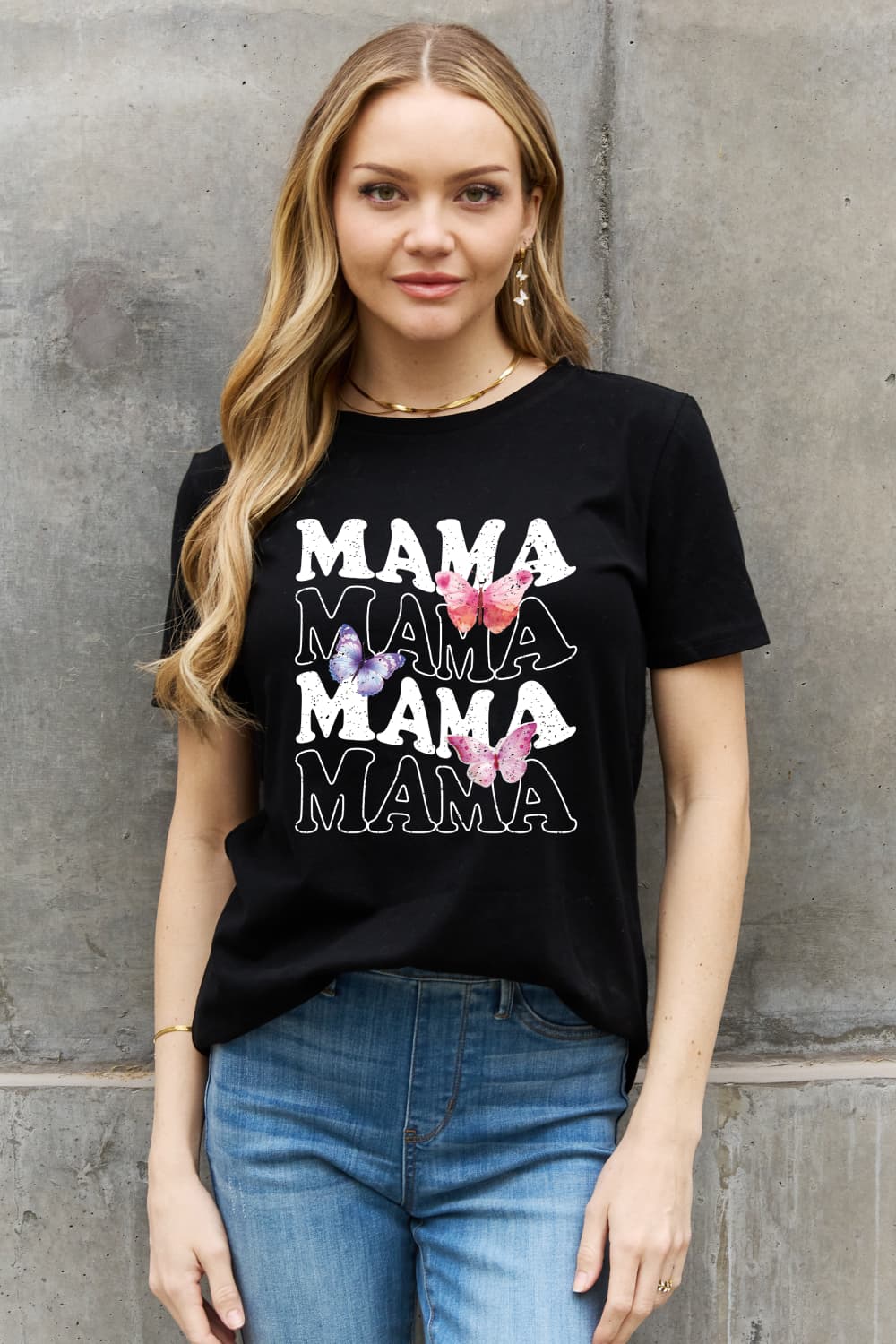 Simply Love MAMA Butterfly Graphic Cotton T-Shirt-Jewearrings