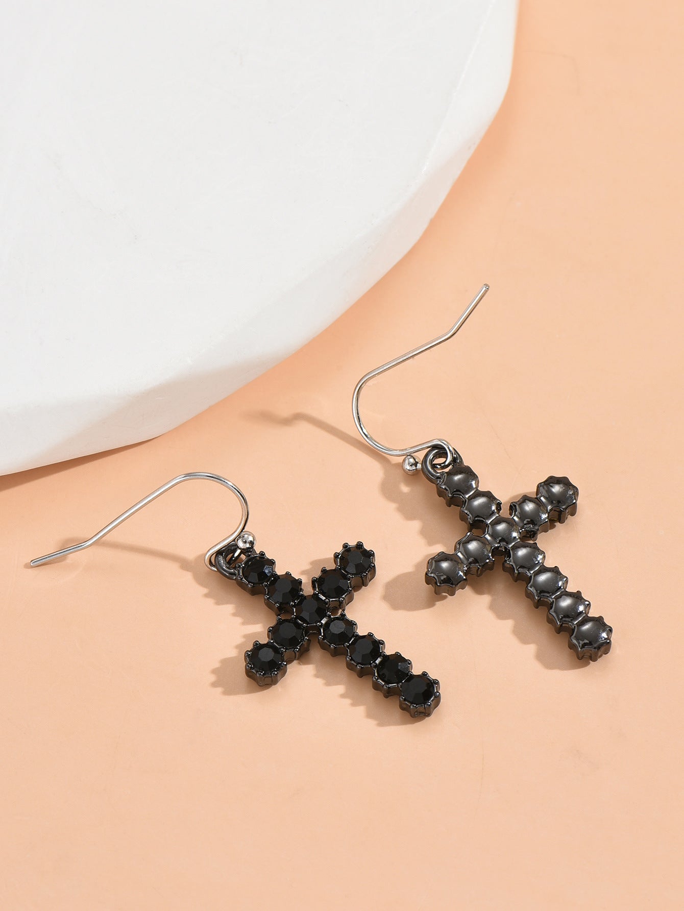 Women's Fashion Black Cross Jeweled Earrings-Jewearrings