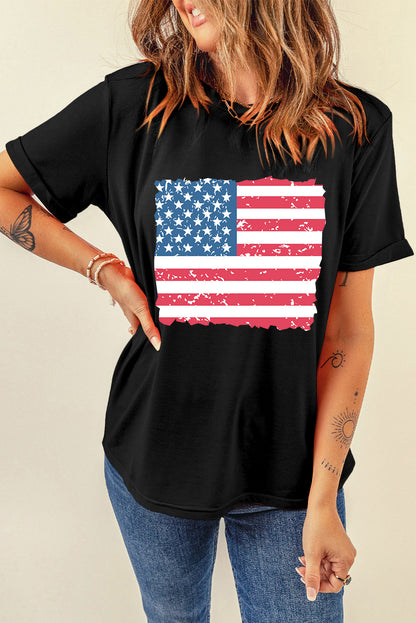 US Flag Round Neck Short Sleeve T-Shirt-Jewearrings