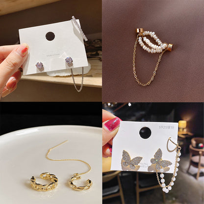 Long Chain Earrings Butterfly Ear Bone Clip-Jewearrings