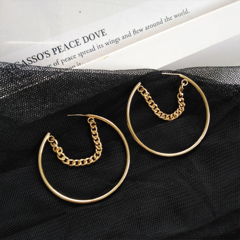 Women's Trendy Style Hoop Chain Earrings-Jewearrings