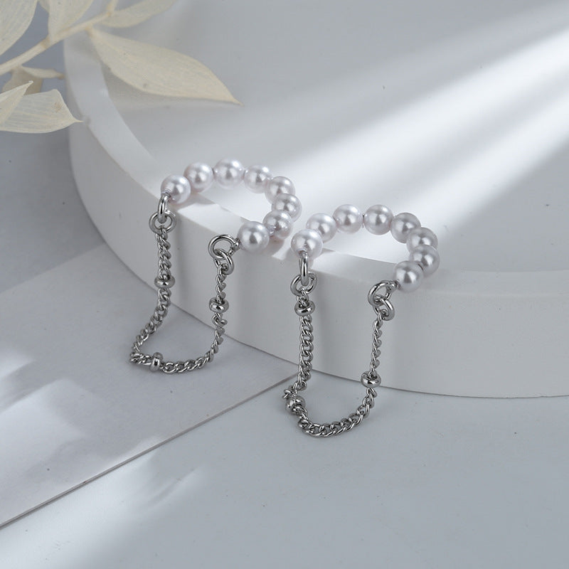 Pearl Tassel Ear Clip Female Niche Design Earrings-Jewearrings