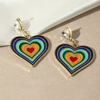 Retro Alloy Drop Nectarine Heart Girl Stud Earrings-Jewearrings