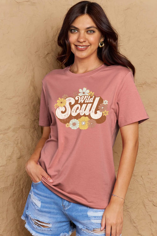 Simply Love Full Size WILD SOUL Graphic Cotton T-Shirt-Jewearrings