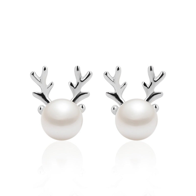 S925 Sterling Silver Deer Pearl Earrings Women-Jewearrings