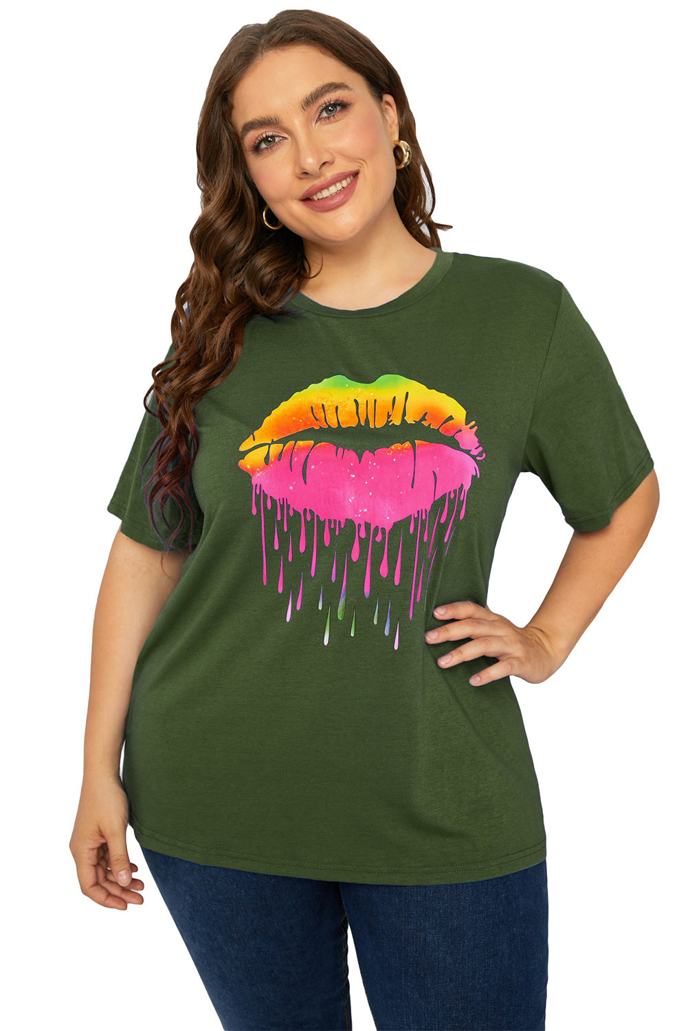 Plus Size Lip Graphic Tee Shirt-Jewearrings