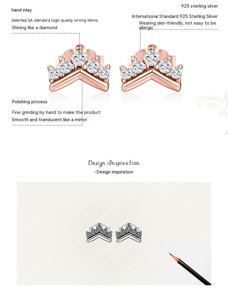 S925 Sterling Silver Crown Cute Earrings Women-Jewearrings