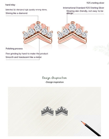 S925 Sterling Silver Crown Cute Earrings Women-Jewearrings