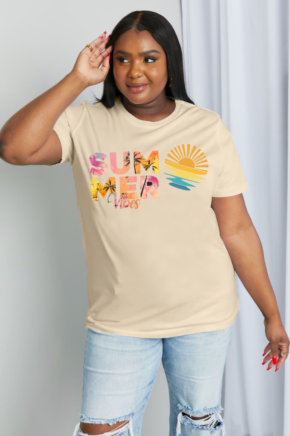 Simply Love Full Size SUMMER VIBES Graphic Cotton Tee-Jewearrings