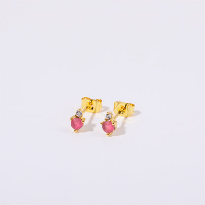 Titanium Steel Electroplated Genuine Gold December Birthstone Zircon Earrings-Jewearrings