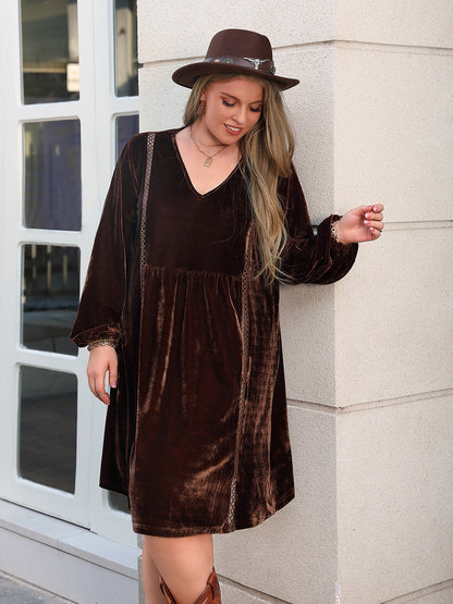 Plus Size V-Neck Balloon Sleeves Dress-Jewearrings