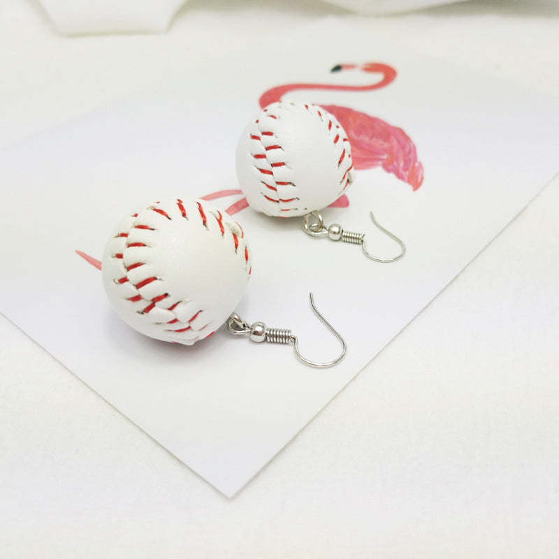 Leather Teardrop Round Baseball Earrings Plated Dangle Earrings Soft Ball-Jewearrings