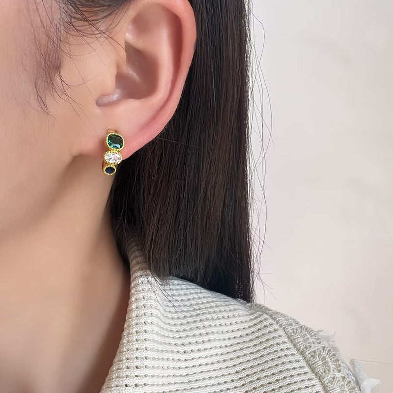 French Contrast Emerald Zircon Earrings-Jewearrings