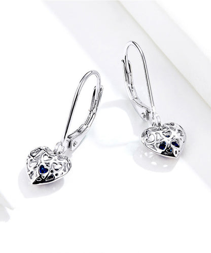 S925 Sterling Silver Stud Earrings Hollow Heart Shaped Earrings-Jewearrings