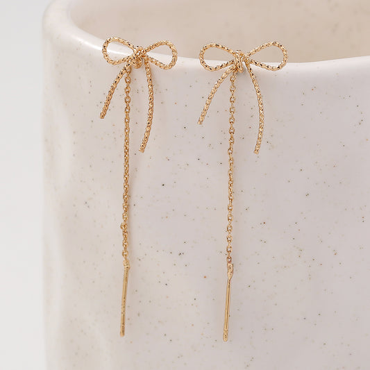 Minority Girl Bow Tassel Earrings, Fashion Ins Long Style Temperament Earrings-Jewearrings