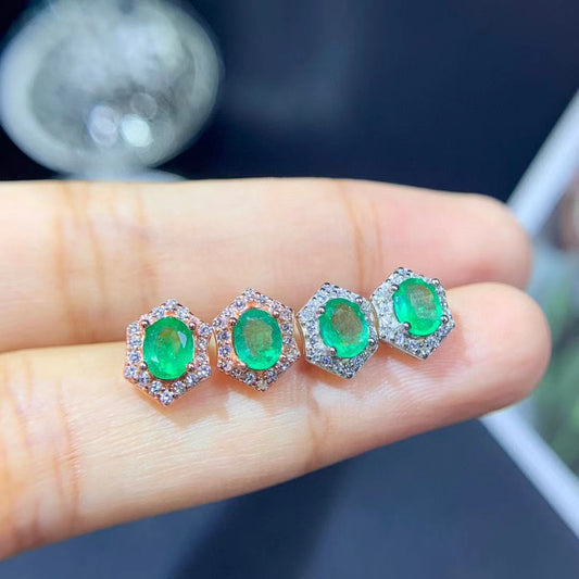 Natural Emerald Stud Earrings For Women Colored Gems Jewelry 925 Silver-Jewearrings