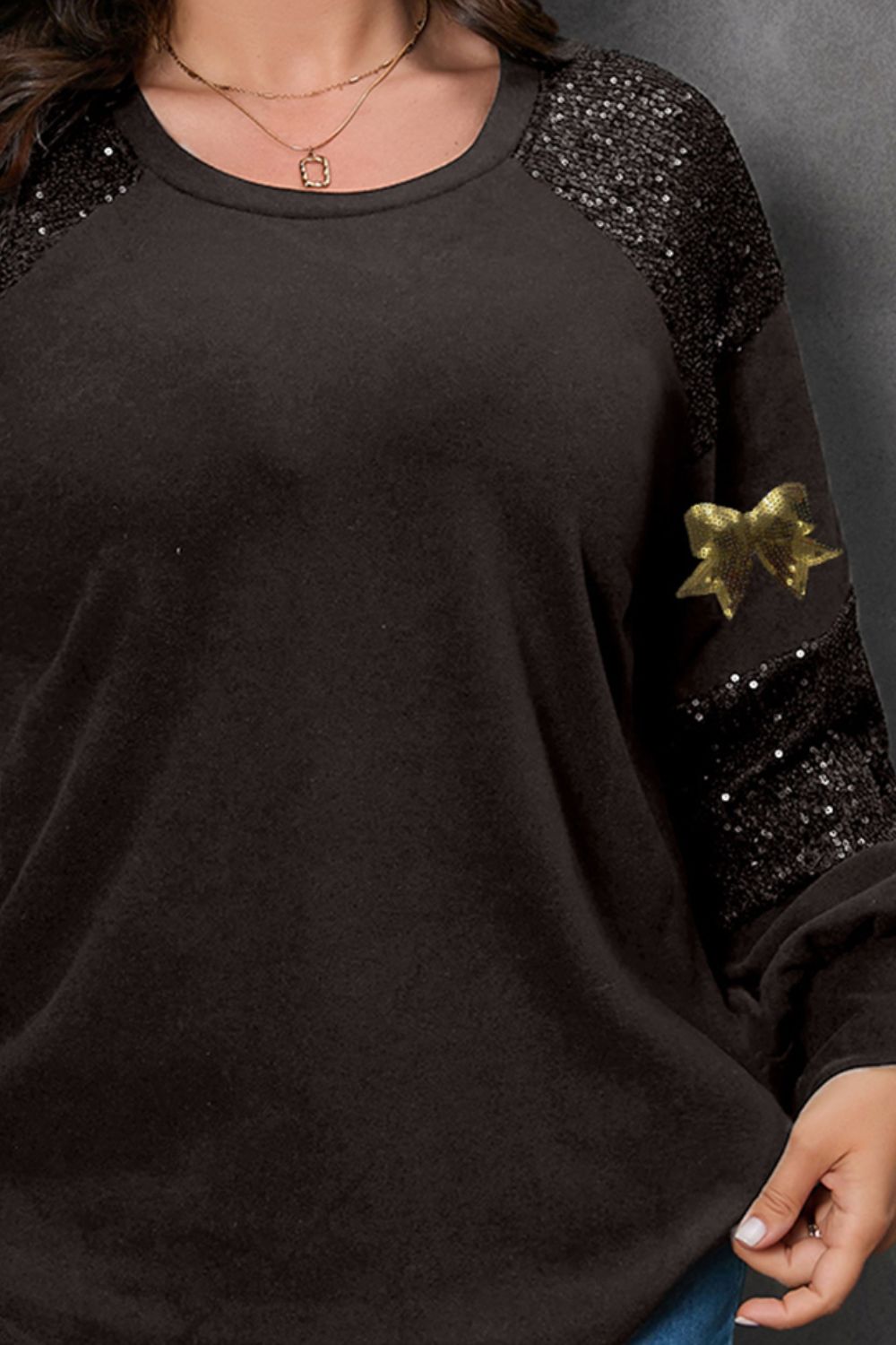 Plus Size Sequin Christmas Elements Long Sleeve T-Shirt-Jewearrings