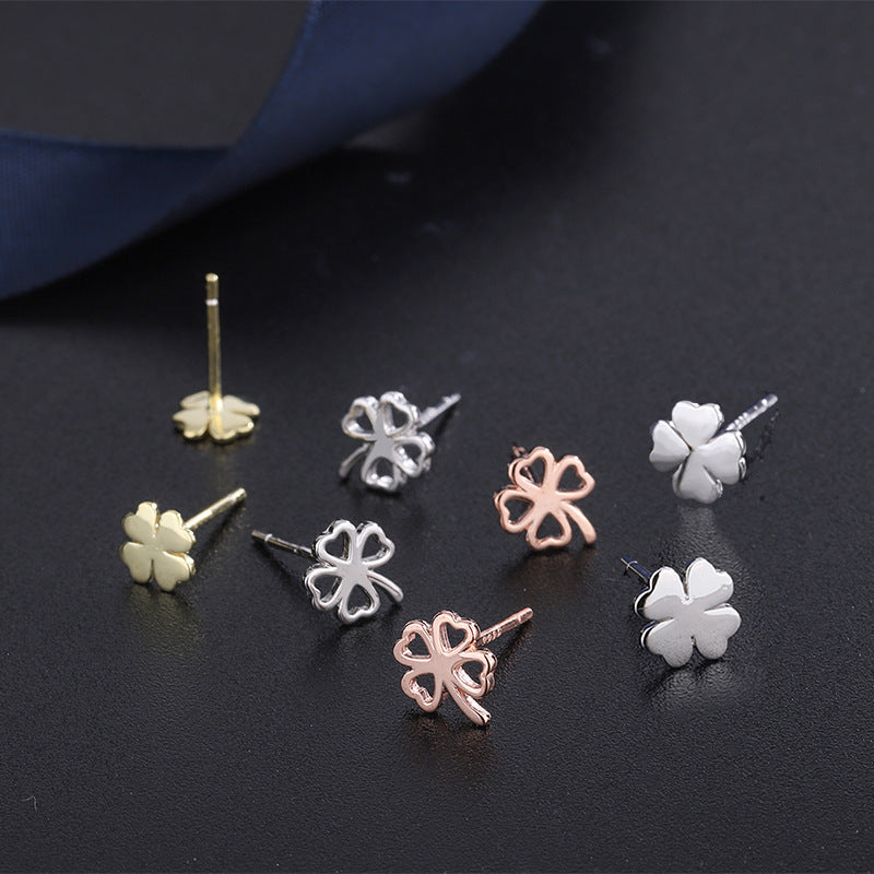 S999 Sterling Silver Four-leaf Clover Earrings Women's Niche Design-Jewearrings