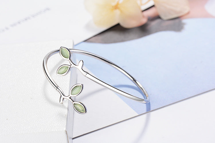 925 Sterling Silver Jewelry Set Earrings Ring Necklace Opal Leaf Bracelet, Womens Summer Jewelry-Jewearrings