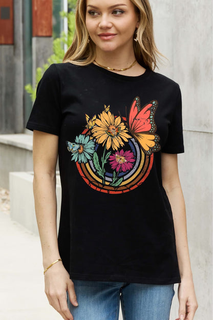 Simply Love Simply Love Full Size Flower & Butterfly Graphic Cotton Tee-Jewearrings