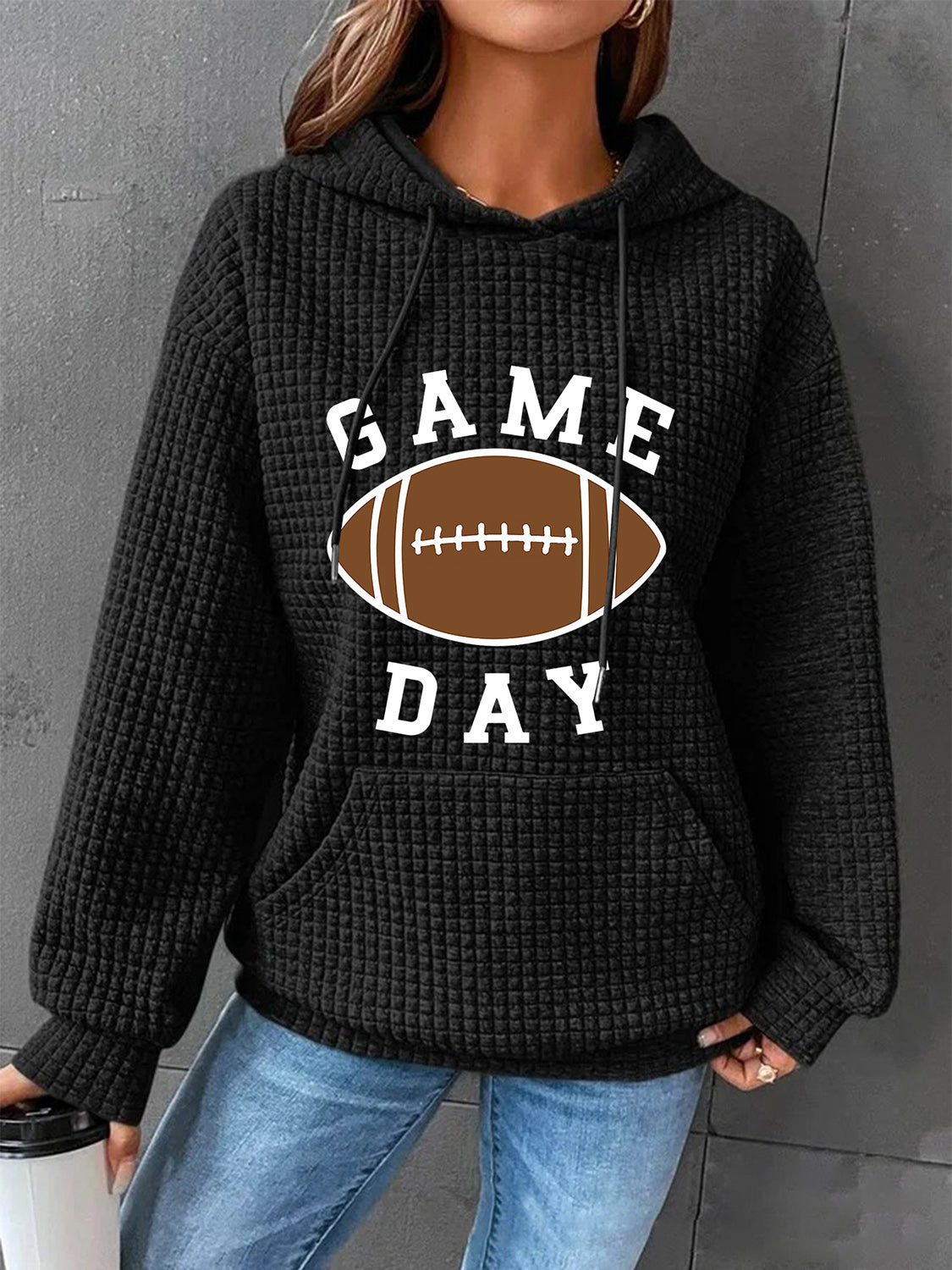 Full Size GAME DAY Graphic Drawstring Hoodie-Jewearrings