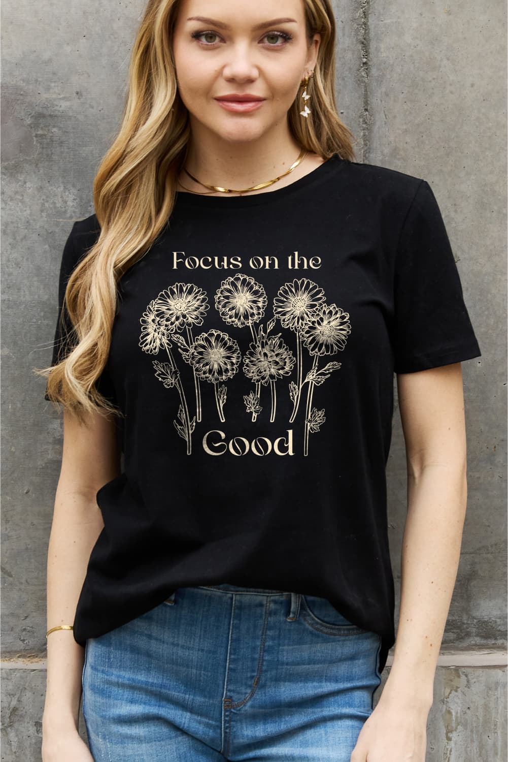 Simply Love Full Size FOCUS ON THE GOOD Graphic Cotton Tee-Jewearrings