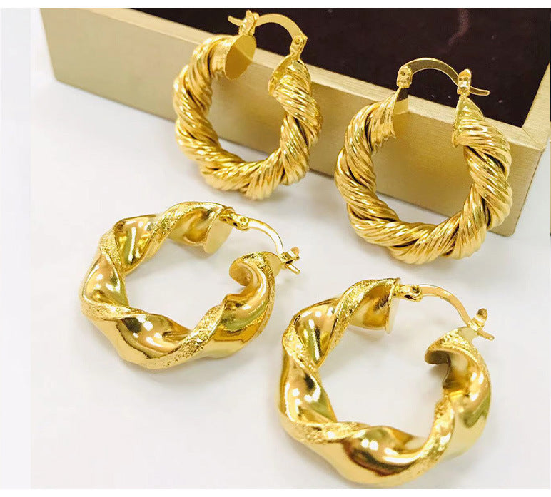 Super Twist Exaggerated Hollow Earrings 18K Gold Earrings Ear Clip-Jewearrings