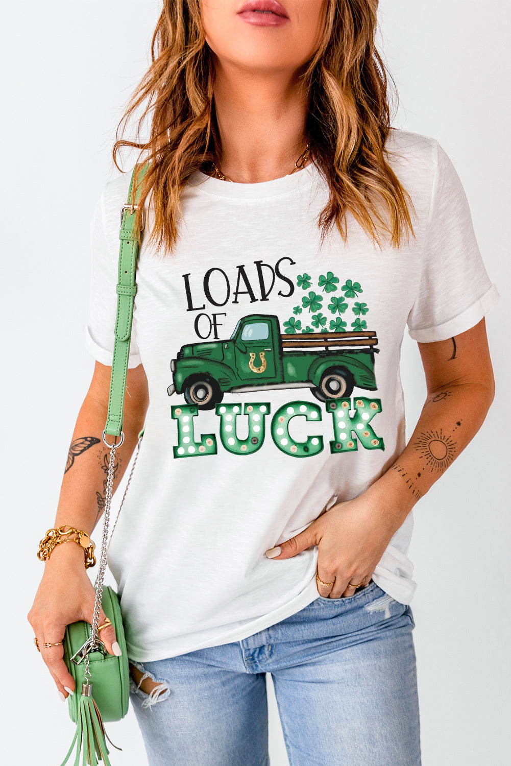 LOADS OF LUCK Graphic Round Neck Tee-Jewearrings