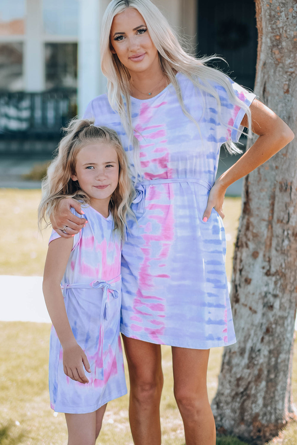 Girls Tie-Dye Belted T-Shirt Dress-Jewearrings