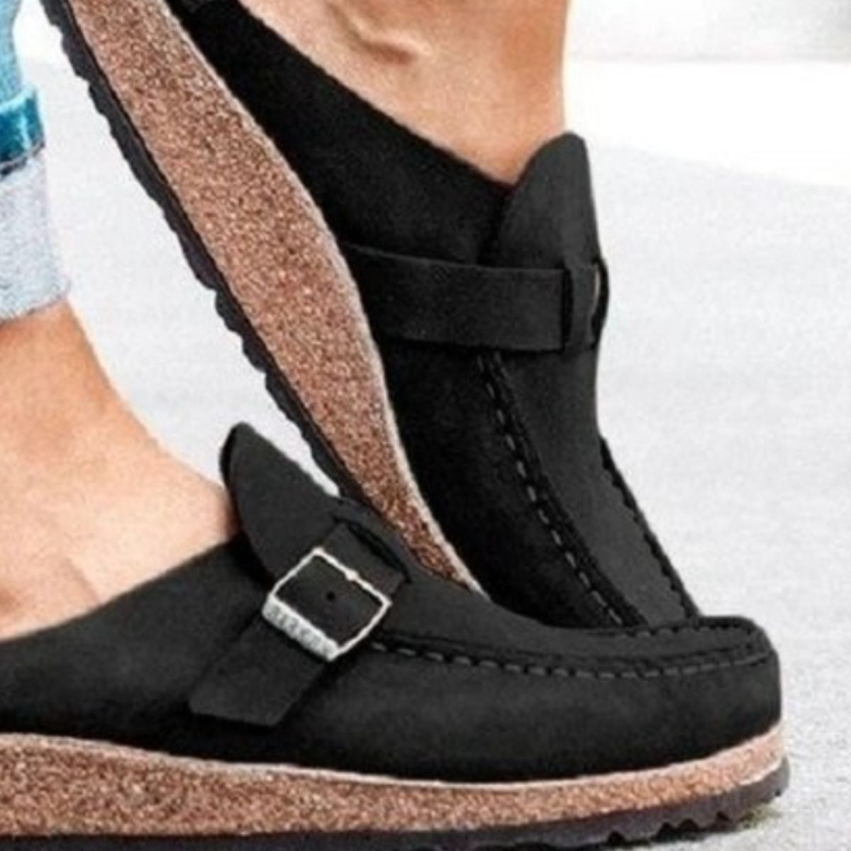 Round Toe Low Heel Buckle Loafers-Jewearrings