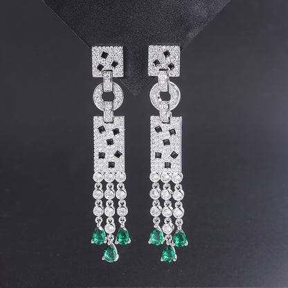 Flowsue Silver Gilt Micro Inlaid Emerald Earrings Simulate Emerald Pendant-Jewearrings