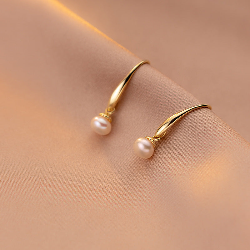 S925 Silver Ear Hook Women's Pearl Simplicity Earrings-Jewearrings