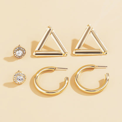 Mix And Match Simple Geometric C-shaped Half Hoop Earrings Set-Jewearrings