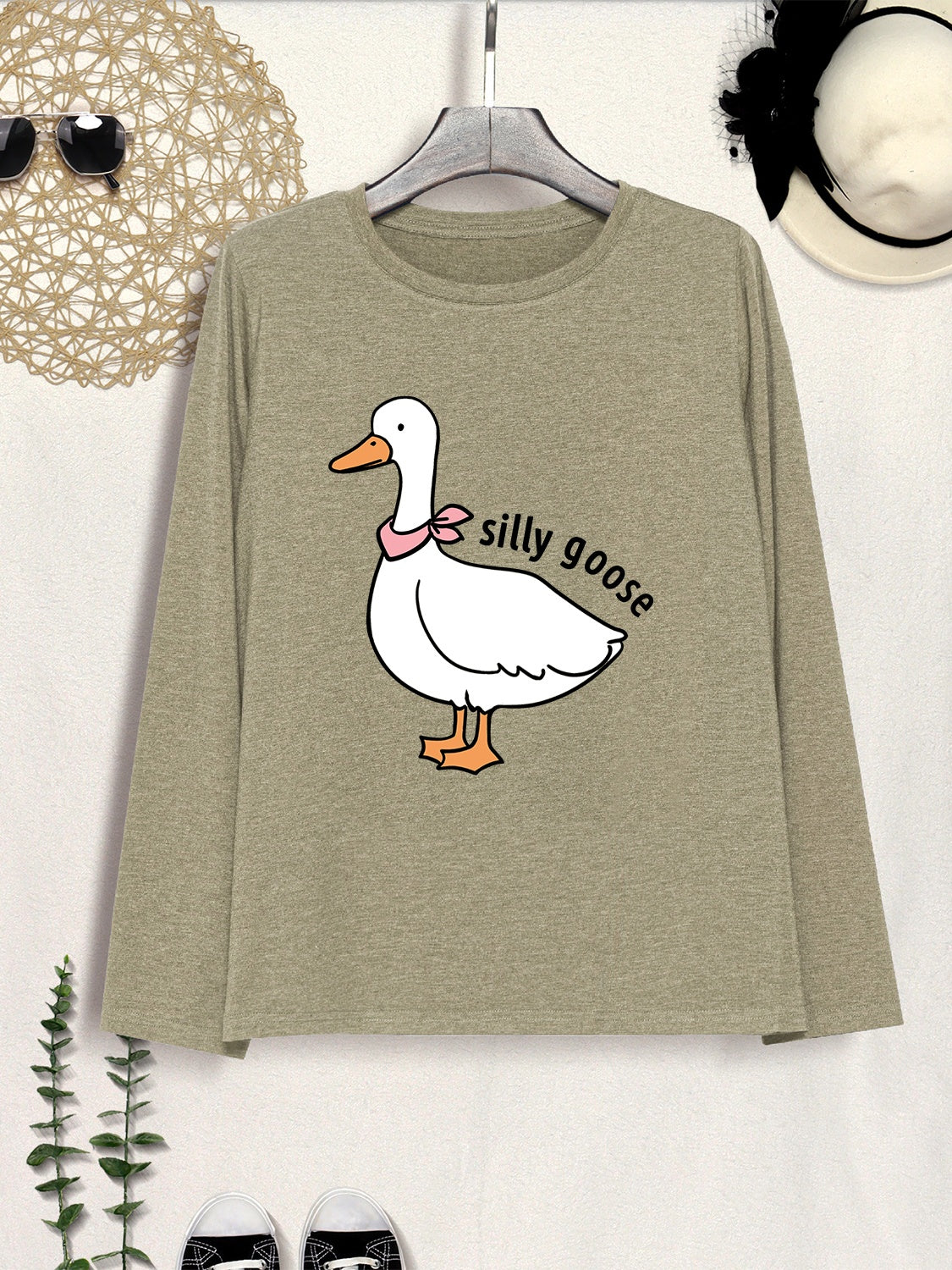 Goose Graphic Round Neck Long Sleeve T-Shirt-Jewearrings