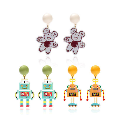 Three-dimensional Cartoon Villain Bear 925 Silver Needle Earrings-Jewearrings