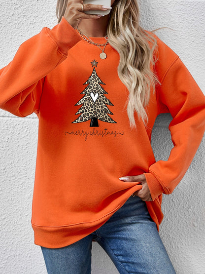 Christmas Tree Graphic Long Sleeve Sweatshirt-Jewearrings