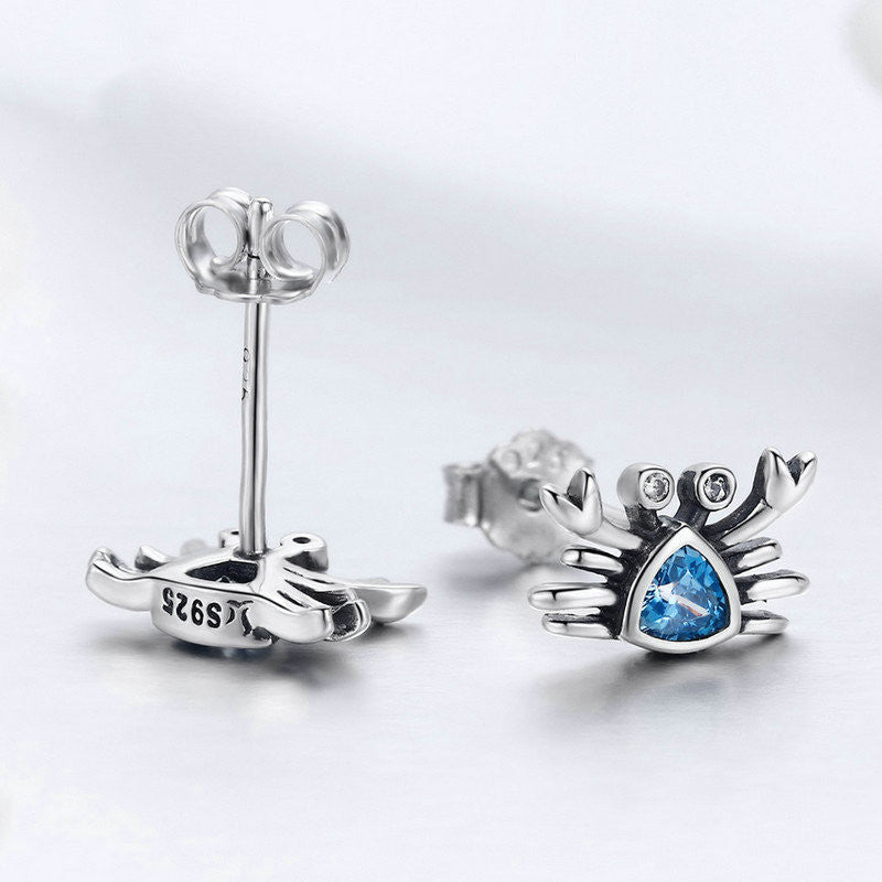 Sterling Silver S925 Small Crab Accessories Charm Personality Earrings-Jewearrings