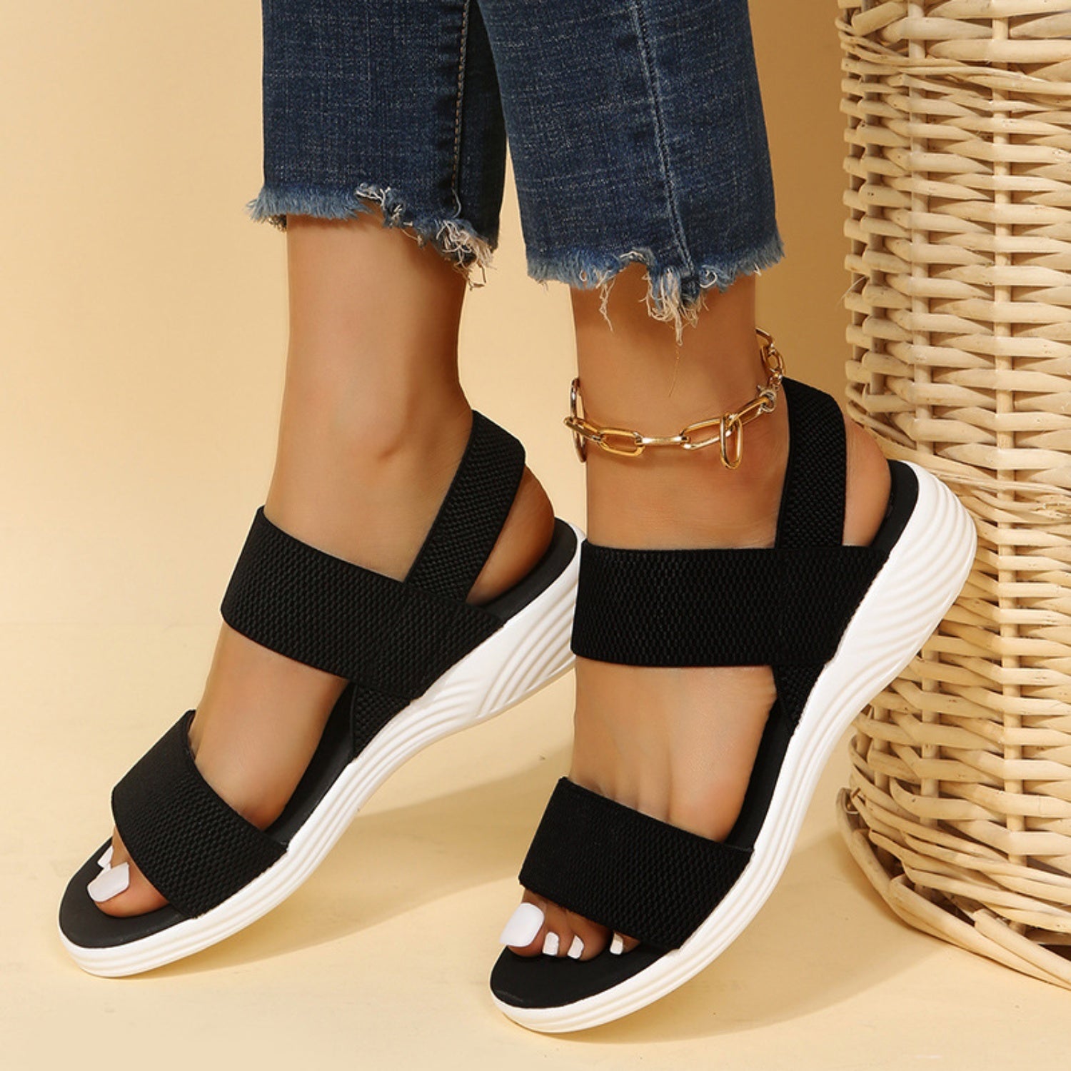 Rubber Open Toe Low Heel Sandals-Jewearrings